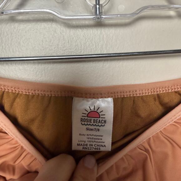 Rosie Beach Earthy Brown Ruffle Bottoms Size 7/8 USED Ocean Water Swim Pool - Picture 2 of 3